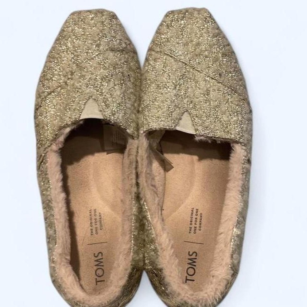 TOMS gold glitter slip-on‎ shoes size 11 - Picture 2 of 8